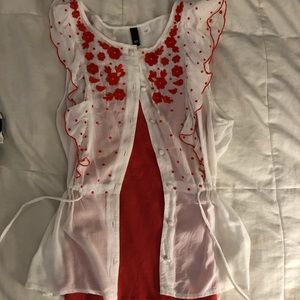 Women’s button down and tie. Short-sleeve blouse